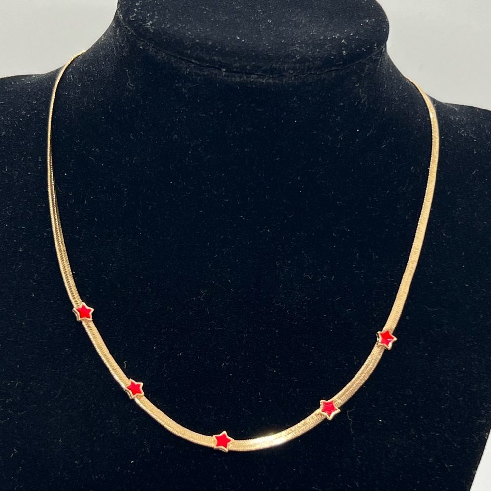 Panacea Gold Tone Red‎ Star Necklace NWT